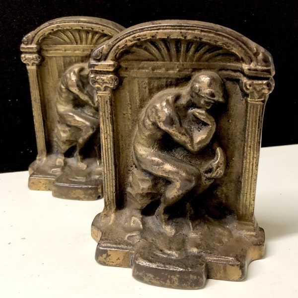 Vintage Pair of Rodin The Thinker Hubley Bronzed Iron Bookends Art Deco Decor