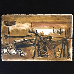 Raymond Guerrier Signed Lithograph 1956 Gallery Sources Paris Art Gallery Exhibition Invitation Abstract Expressionist Free Shipping