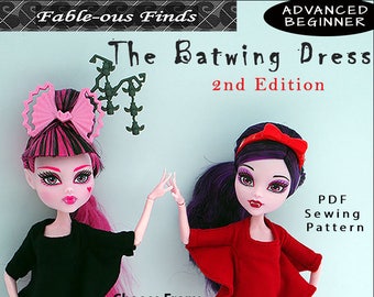 Batwing Dress Sewing Pattern PDF for Ever After High doll & Monster High doll - Instant PDF Download halloween Doll Clothes Pattern