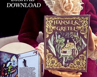 Printable Hansel and Gretel Miniature Book with Inside Pages| DIY 1/6 Scale Mini Tassel Bookmark PDF Digital Download Holiday Activity