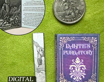Printable Dante's Purgatory Miniature Book with Inside Pages | DIY Mini Tassel Bookmark, 1/6 Scale, PDF Digital Download The Divine Comedy