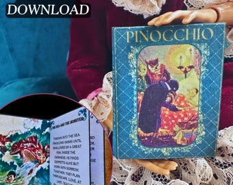 Printable Pinocchio Miniature Book has Inside Pages | DIY 1/6 Scale Mini Tassel Bookmark PDF Digital Download Real Boy Puppet Story