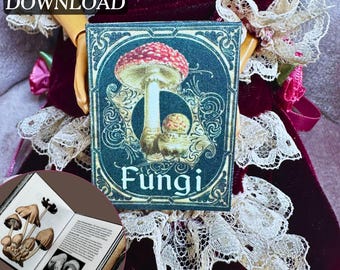 Printable Fungi Miniature Book with Pages DIY Project| Fun Quick Craft| Mini Reference Book, 1/6 Scale Mushrooms Scene, PDF Digital Download