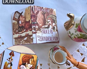 Printable Alice in Wonderland Mini Book of Art with Pages | DIY Miniature Book, 1/6 Scale, PDF Digital Download | Classic Illustration