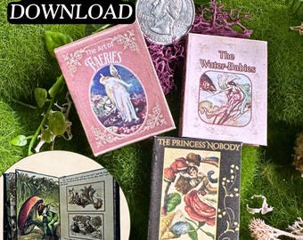 Mini Printable 3 Fairy Books with Inside Pages DIY BUNDLE | 1/6 Scale Miniature Book, PDF Digital Download, Magical Whimsical Victorian Art