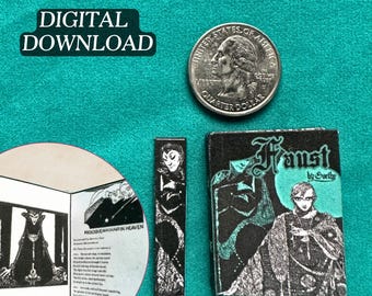 Printable Faust Miniature Book with Inside Pages | DIY Mini Tassel Bookmark, 1/6 Scale, Gothic Horror PDF Digital Download Deal with Devil