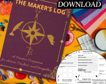 Printable Creative Project Planner - Maker’s Log | For Artists & Crafters | Moodboard, Tasklists | 16 Page Guided Prompt Workbook PDF