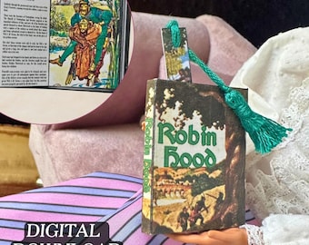 Printable Robin Hood Miniature Book with Pages | DIY Fun Quick Craft | Mini Tassel Bookmark, 1/6 Scale, PDF Digital Download Merry Men