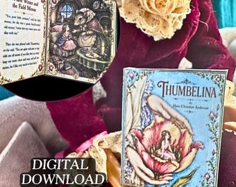 Printable Thumbelina Mini Book with Inside Pages | DIY 1/6 Scale Storybook Miniature Bookmark, PDF Digital Download Fairytale Princess
