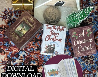 Printable 3 Christmas Story Miniature Book with Pages DIY BUNDLE, Quick Craft | 1/6 Scale Mini Book, PDF Digital Download, A Christmas Carol
