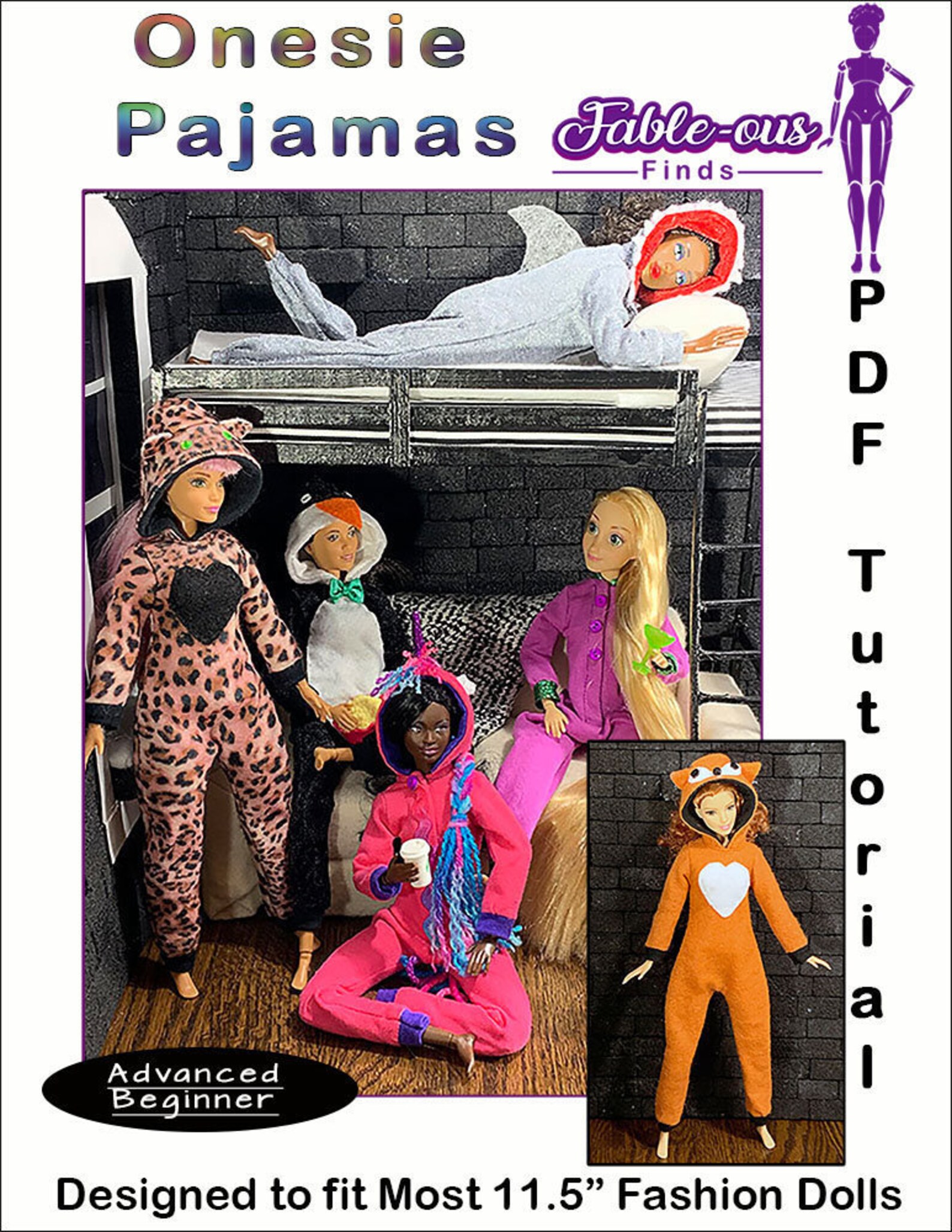 Onesie Pajamas PDF Sewing Pattern fits most 11.5 inch dolls Etsy