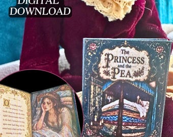 Printable The Princess and the Pea Mini Book with Inside Pages | DIY 1/6 Scale Storybook Miniature Bookmark, PDF Digital Download Fairytale