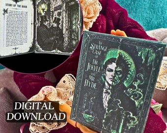 Printable Dr. Jekyll & Mr. Hyde Miniature Book with Inside Pages | DIY Mini Tassel Bookmark, 1/6 Scale, Gothic Horror PDF Digital Download