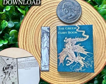 Printable The Green Fairy Book Miniature Book with Inside Pages | DIY Mini Tassel Bookmark, 1/6 Scale, PDF Digital Download Enchanted Tales