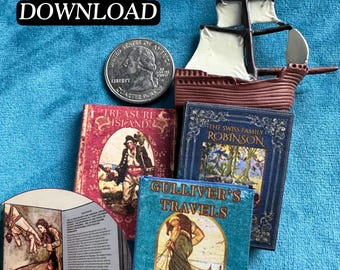 Mini Printable 3 Island Adventures Books with Inside Pages DIY BUNDLE | 1/6 Scale Miniature Book, PDF Digital Download, Nautical Sea Story