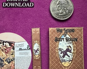 Printable The Legend of Sleepy Hollow Miniature Book with Inside Pages | DIY Mini Tassel Bookmark, 1/6 Scale, Gothic PDF Digital Download