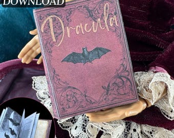 Livro em miniatura do Drácula para impressão com páginas, projeto faça você mesmo | Artesanato rápido e divertido | Mini livro de vampiros, escala 1/6, download digital em PDF - Halloween
