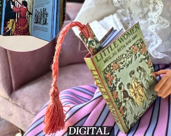 Printable Little Women Miniature Book with Pages | DIY Fun Quick Craft | Mini Tassel Bookmark, 1/6 Scale, PDF Digital Download