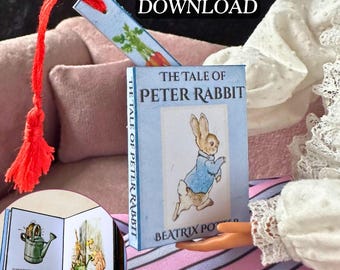 Printable Miniature The Tale of Peter Rabbit Book with Inside Pages | DIY Quick Craft, Mini Tassel Bookmark, 1/6 Scale, PDF Digital Download