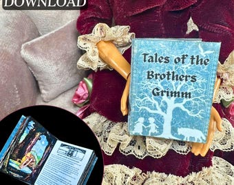 Printable Tales of the Brothers Grimm Miniature Book with Pages DIY | Fairytale Craft | Mini Book, 1/6 Scale Furniture, PDF Digital Download