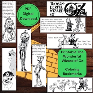 Printable The Wonderful Wizard of Oz Coloring Bookmarks, Classic Illustration Book Mark, Childrens Book Quote, Digital Download