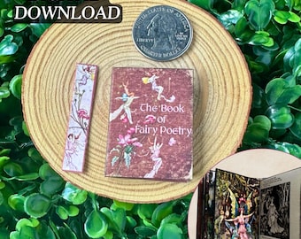 Printable The Book of Fairy Poetry Miniature Book with Pages | DIY Craft | Mini Tassel Bookmark, 1/6 Scale, PDF Digital Download Whimsical