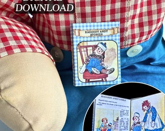 Printable Miniature Raggedy Andy Stories Book with Inside Pages | DIY 1/6 Scale Mini Tassel Bookmark PDF Digital Download Ann Boy Rag Doll