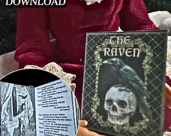 Printable The Raven Miniature Book with Inside Pages | DIY Mini Tassel Bookmark, 1/6 Scale PDF Digital Download - Edgar Allan Poe, Halloween