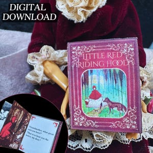 May include: A vintage book cover with a red background and gold lettering. The title is "Little Red Riding Hood". The cover features an illustration of Little Red Riding Hood walking through a forest with a wolf.