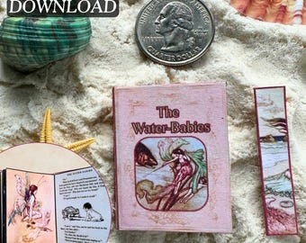 Printable The Water Babies Miniature Book with Inside Pages | DIY Mini Tassel Bookmark, 1/6 Scale, PDF Digital Download Fairy Sprite Tales