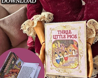 Printable Three Little Pigs Miniature Book with Pages | Fun Quick DIY | Childrens Fairytale Mini Book, 1/6 Scale, PDF Digital Download