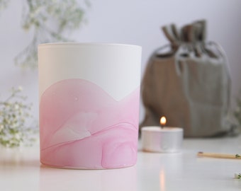 Bright pink large candle holder. hand painted with gift bag. Unique gift.