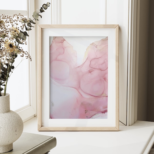 ORIGINAL art.  Abstract Pink Original Alcohol Ink Painting called Blushing Hills. Mounted ready to frame