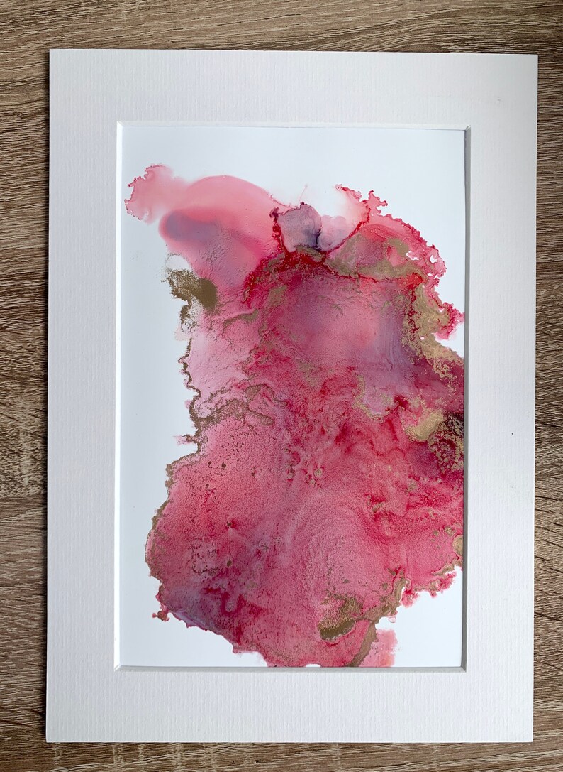 ORIGINAL art. Pink and Gold alcohol ink painting. Abstract wall art. Bild 6