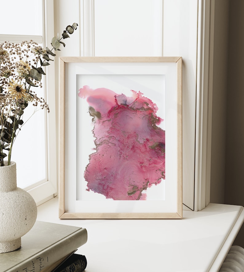 ORIGINAL art. Pink and Gold alcohol ink painting. Abstract wall art. Bild 1