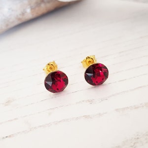 Ruby Stud Earrings, Minimalist Red Gemstone Studs, Birthstone Jewellery, Perfect Gift for Her, Fine Jewellery