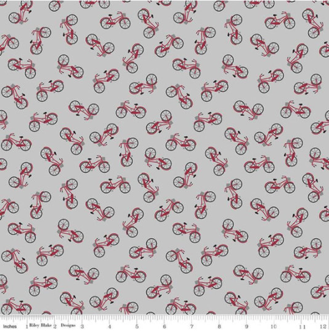 Petals and Pedals Bikes Gray Fabric by Jill Finley for Riley Blake Etsy