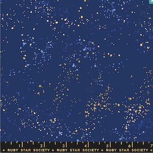 May include: Dark blue fabric with a speckled pattern of gold and light blue dots. The fabric has a celestial or starry night appearance. The text "RUBY STAR SOCIETY" is printed at the bottom of the image.