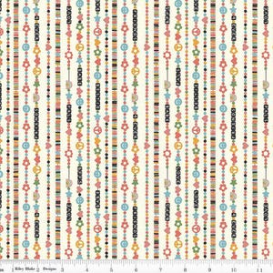 May include: Off-white fabric with vertical rows of colorful beads and decorative elements. The design includes hearts, flowers, stars, smiley faces, and peace signs. Text elements include "LOVE", "FRIENDS", "BABE", "BESTIE", "PALS", and "4 EVER".