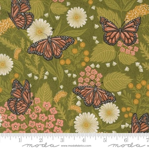 Bee Garden Summer Butterfly in Ivy Metallic by Gingiber for Moda Fabrics