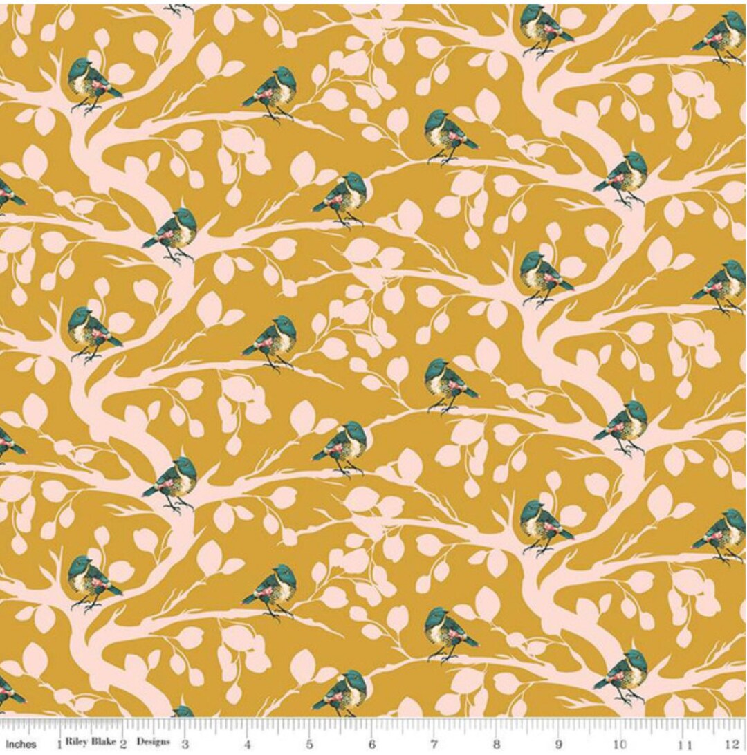 Porch Swing Birds and Branches Mustard by Ashley Collett Design for