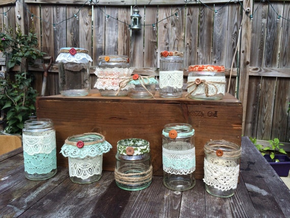 Small Decorated Mason Jars Set Of 10 Etsy