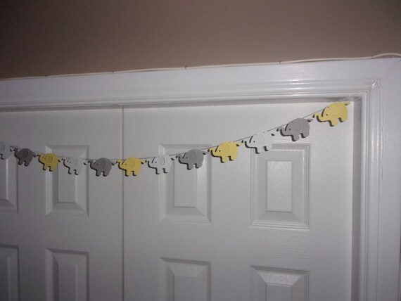Elephant Garland Pale Yellow Grey White Cardstock Paper Baby Shower Decor Hanging Wall Mantel Door Decoration Banner Long Or Short