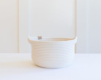 The BASIN BASKET- handcrafted with sustainable cotton rope & designed with 2 handles. Organize books, notions, towels, bread basket,  decor