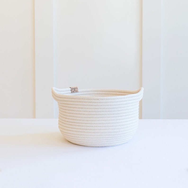 The BASIN BASKET handcrafted with sustainable cotton rope & designed with 2 handles. Organize books, notions, towels, bread basket, decor image 1