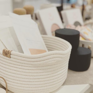 The BASIN BASKET handcrafted with sustainable cotton rope & designed with 2 handles. Organize books, notions, towels, bread basket, decor image 3