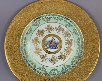 Colonial Scene Le Mieux China Saucers Set Of 10 Gold Green Kitchen Dining Dining Serving Egpsrl It