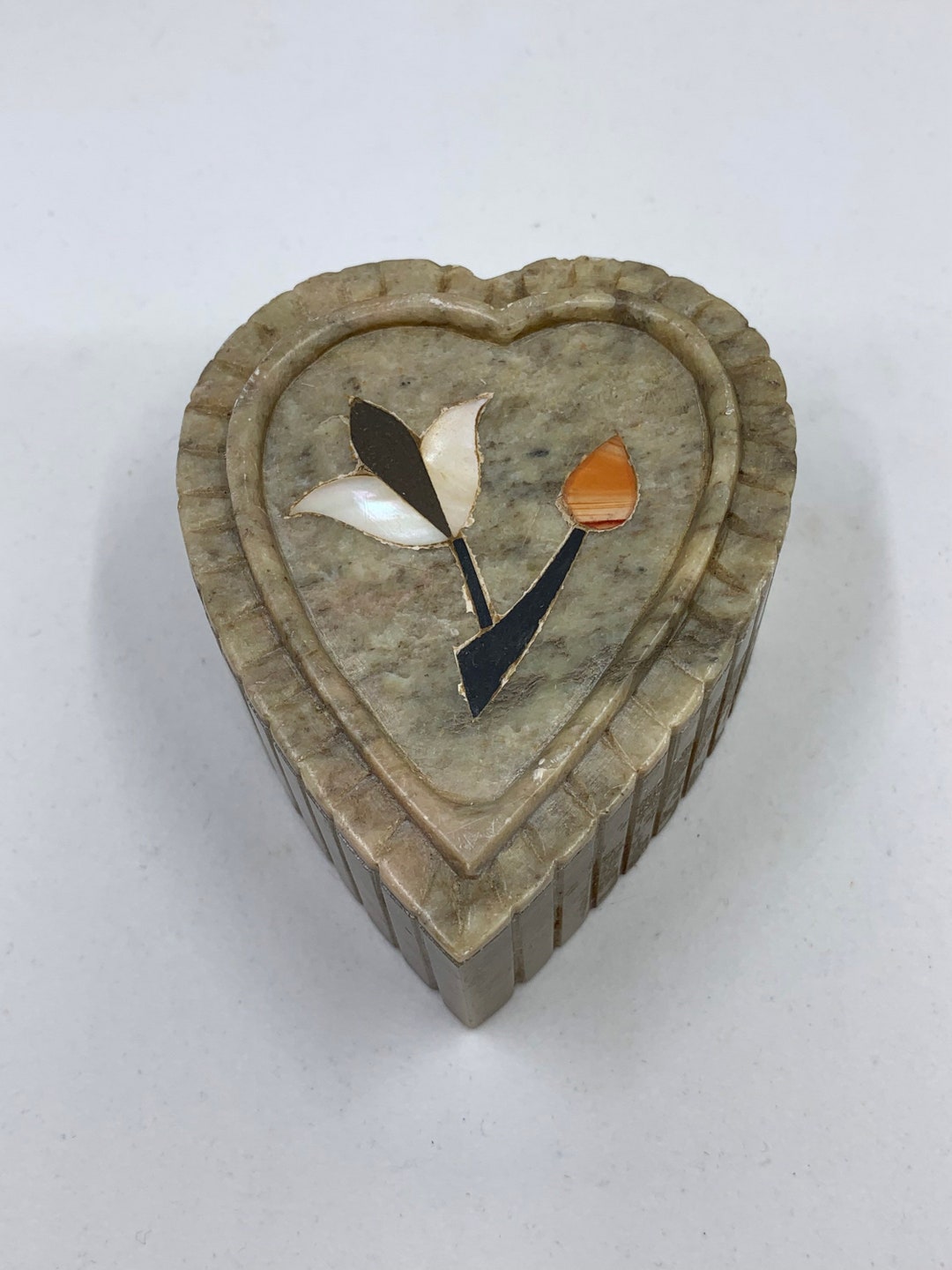 Vintage Soapstone Trinket Box With Mother of Pearl Inlay Etsy