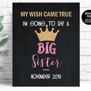 Princess Crown Big Sister Chalkboard Sign Printable, Pregnancy Announcement
