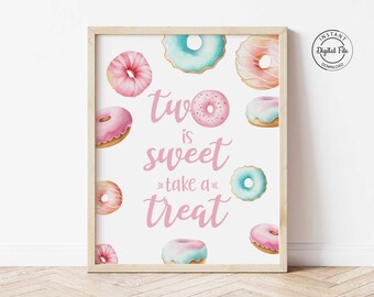 Donut Treat Sign | Donut Party Decor, Donut Theme Birthday, Sweet Treat Sign, Two is Sweet Take a Treat, Donut Bar Table Sign 1068